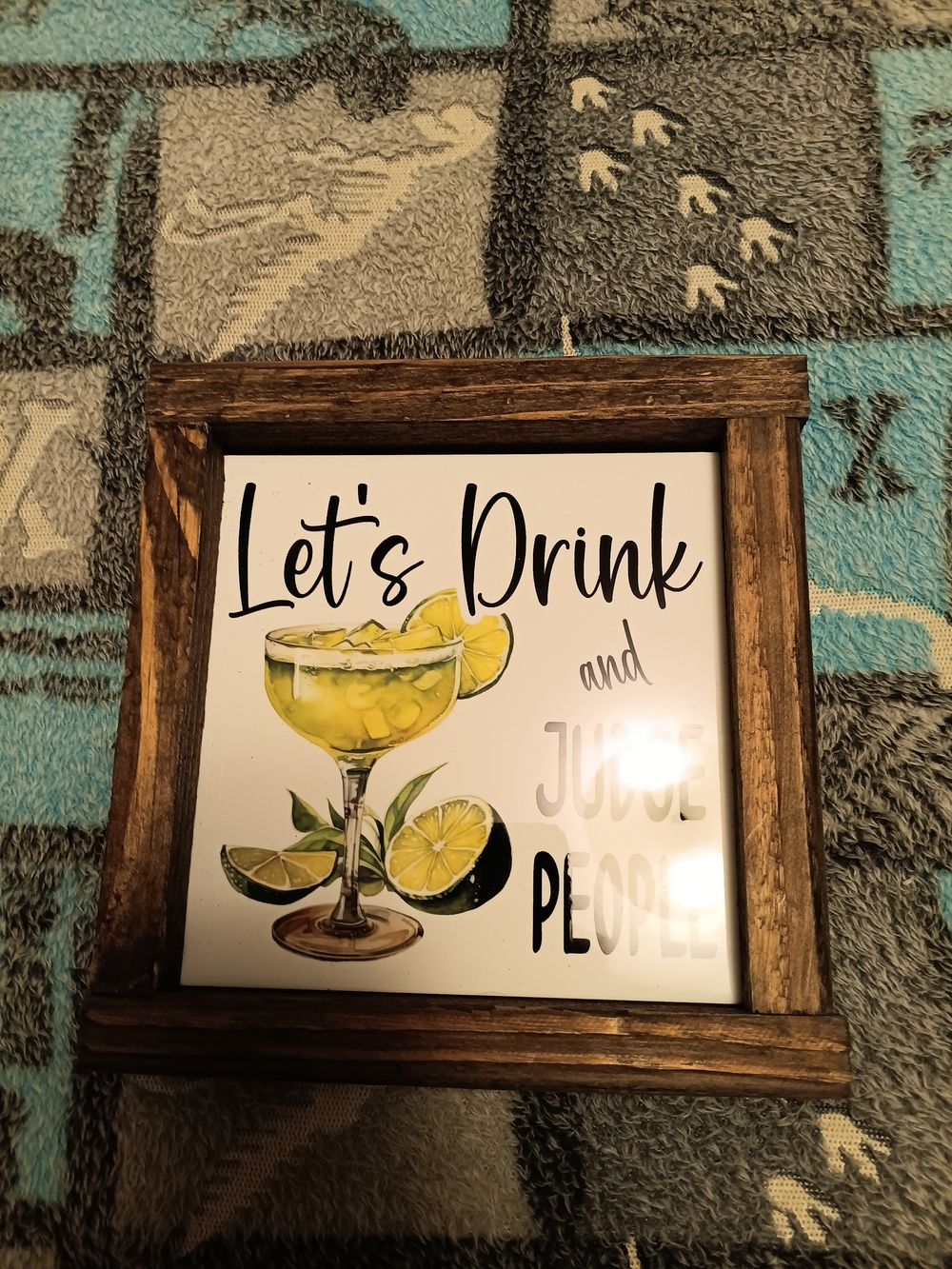 Let's Drink And Jugde People Lemon Cocktail Framed Wall Sign - Yellow & Brown